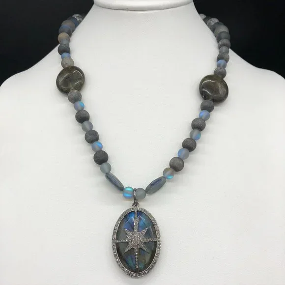 Necklace - Diamond Star Labradorite, Agate, Druzy, Titanium Aura